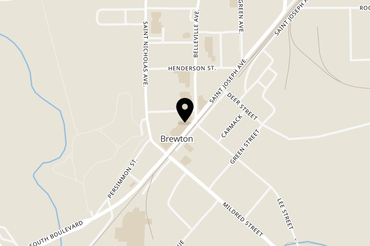 Map showing the location of Burnham Pizza Company on 131 St Joseph Ave in Brewton